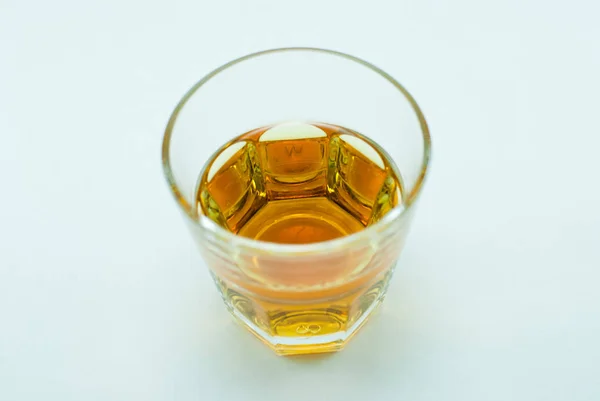 Glass Golden Whisky White Background — Stock Photo, Image