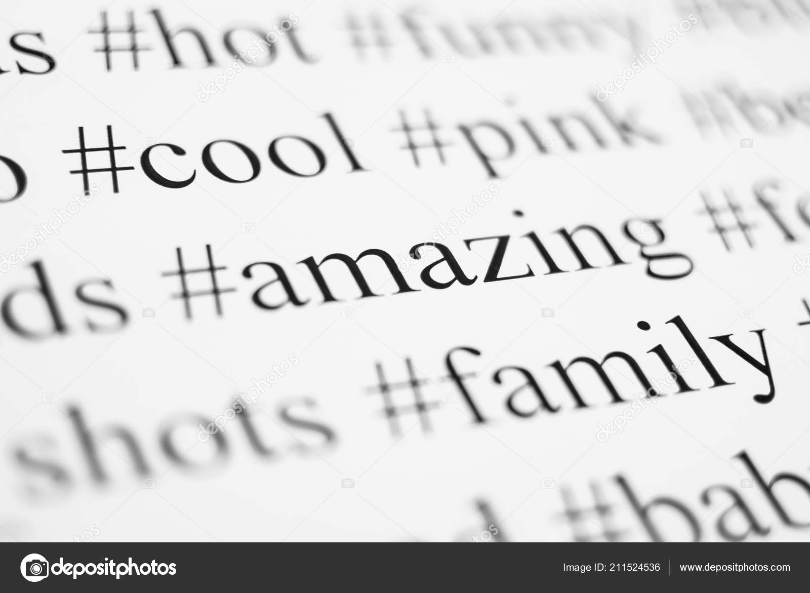 Closeup Typed Popular Hashtags Words Paper Sheet Abstract Concept