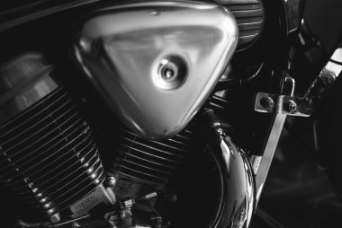 Closeup helikopter chrome Engine. Siyah ve beyaz. Siyah ve beyaz