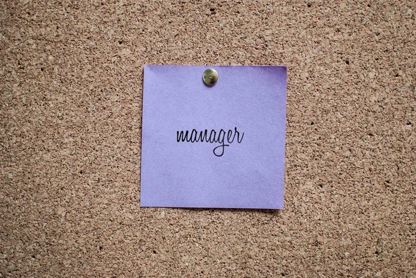 Violet Note Cork Board Handwritten Word Manager — Stock Photo, Image