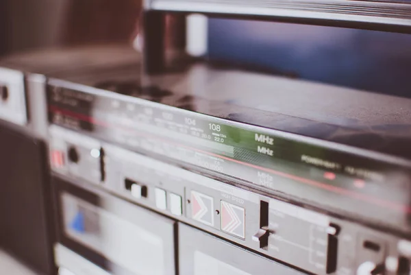 Retro Dusty Boombox Tape Recorder Shelf Garage — Stock Photo, Image