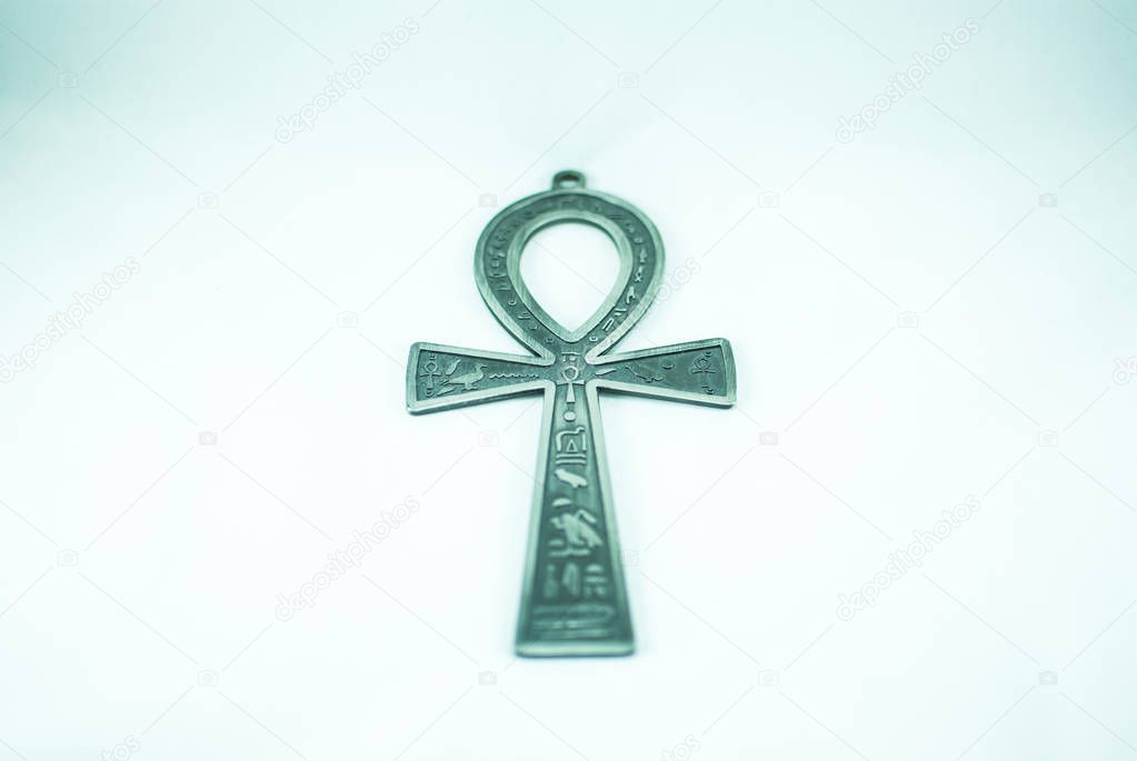 Silver Egyptian ankh on the white background, isolated
