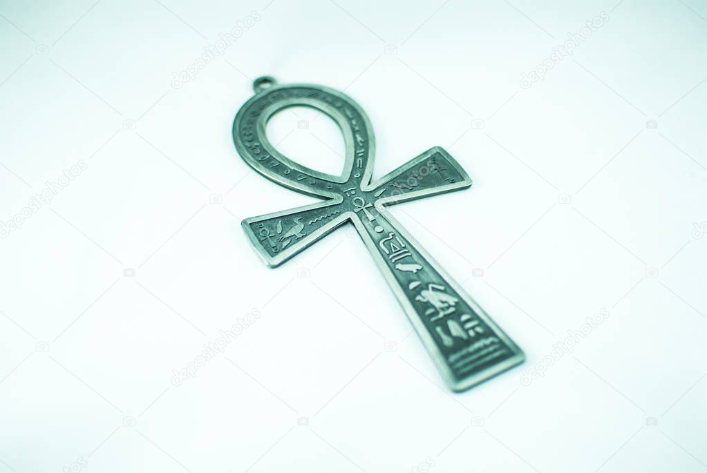 Silver Egyptian ankh on the white background, isolated