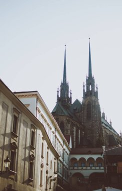 Cathedral St. Peter ve Paul, Brno, Çek Cumhuriyeti. Güzel Gotik Moravya eski şehrin üzerinde bina.