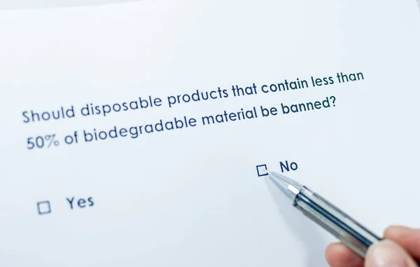 Should disposable products contain less than 50% of biodegradable material be banned?