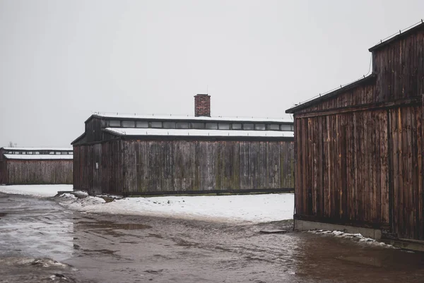 Oswiecim Polônia Fevereiro 2018 Cabanas Madeira Campo Concentração Auschwitz — Fotografia de Stock