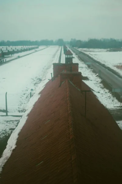 Oswiecim Polônia Fevereiro 2018 Muros Auschwitz Vista Torre Vigia — Fotografia de Stock