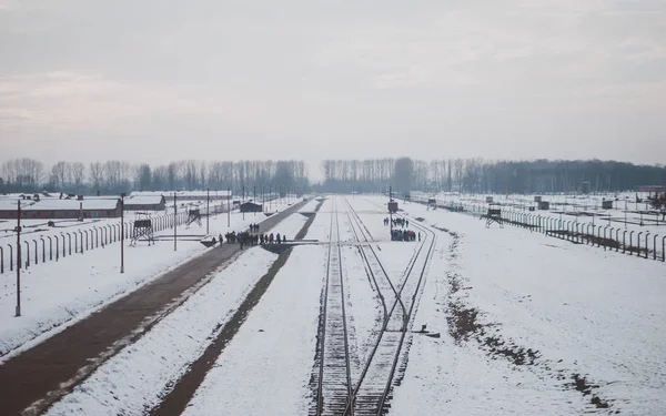 Oswiecim Польща Лютого 2018 Залізничних Колій Концентраційного Табору Освенцим Видно — стокове фото