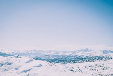 Avusturya Alpleri'nde karlı kış manzara. Platosu Güneş kaplı. Orman ve arka plan buzlu. Vintage renkleri