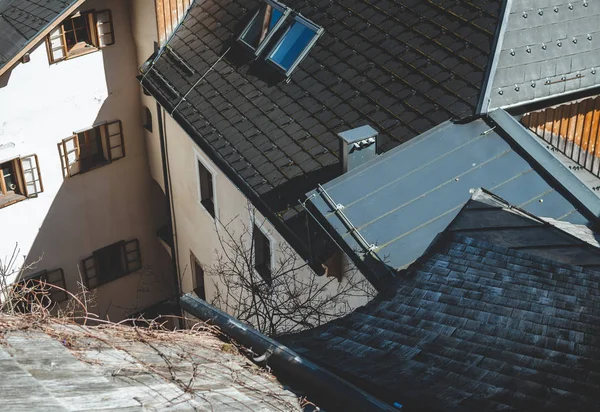 Black Roofs Houses Hallstatt Village Austria — Stock Photo, Image