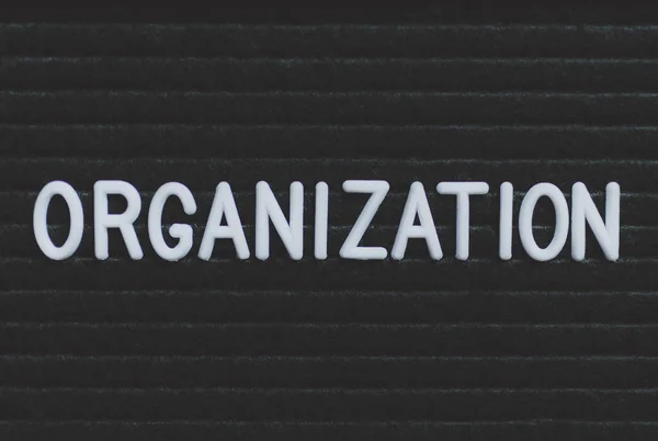 Organización Palabras Escrita Tablero Cartas Letras Blancas Sobre Fondo Negro — Foto de Stock