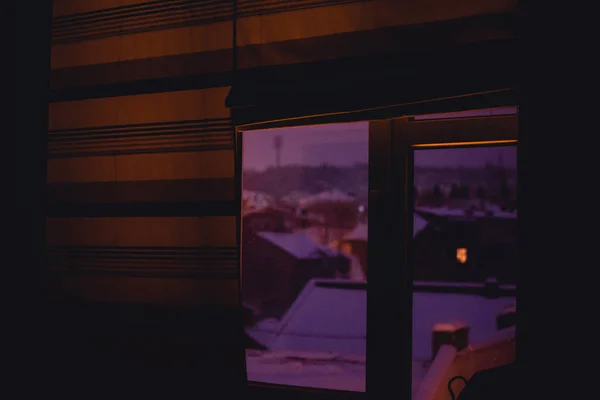 Фіолетовий Зимових Захід Сонця Передмісті Міста Львів — стокове фото