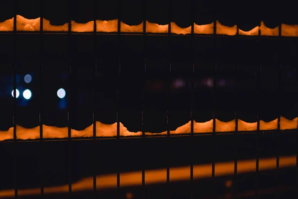 Beautiful Bokeh Effect Blurred Blue Lights Stadium Seen Throught Fence — Stock Photo, Image