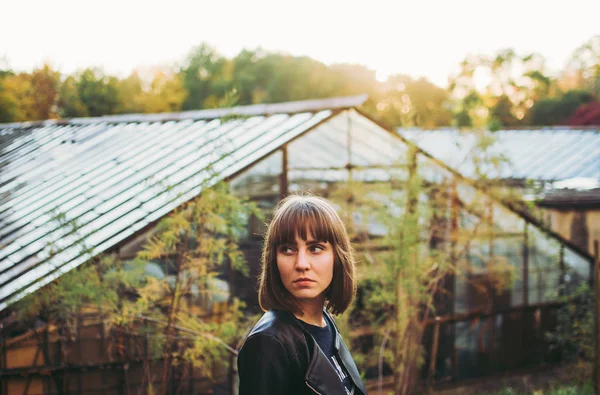 Attractive Young Girl Care Haircut Forelock Looking Distance Yellow Blue — Stock Photo, Image