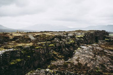 İzlanda Thingvellir Milli Parkı soğuk kasvetli manzara