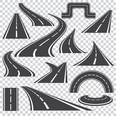 Asfalt logo izole Virajlı yollar ve çatal ile döner. D