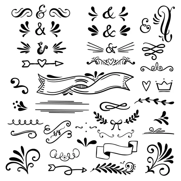 Floral και graphic design στοιχεία με το συμπλεκτικά σύμβολα. Διάνυσμα σύνολο — Διανυσματικό Αρχείο