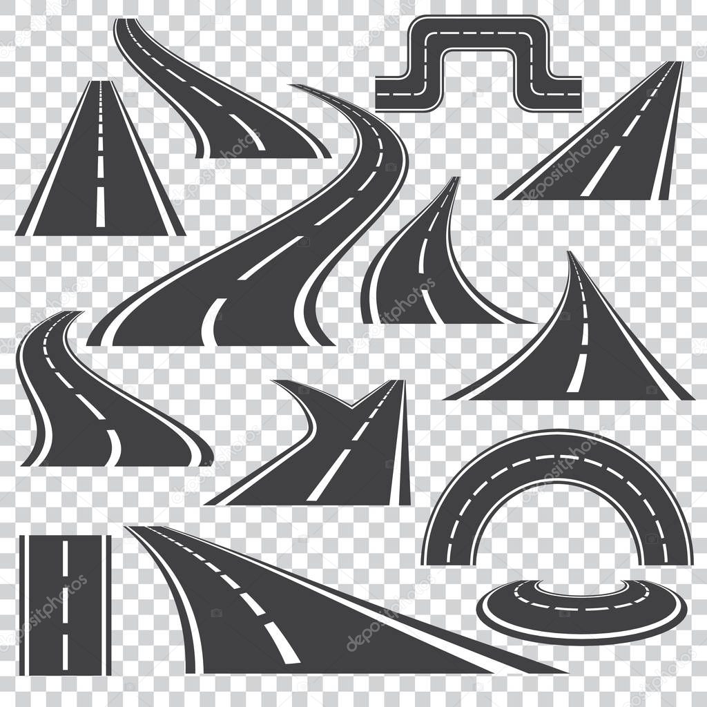 Asphalt logo set  with  isolated curvy  roads  and fork turns .D