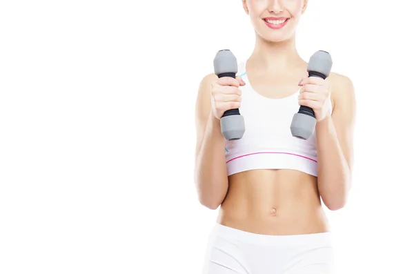 Mujer Joven Forma Deportiva Aislada Sobre Fondo Blanco Concepto Salud —  Fotos de Stock