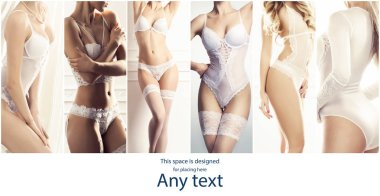 Kolaj çekici iç çamaşırı izole arka plan üzerinde poz içinde güzel genç gelinler.