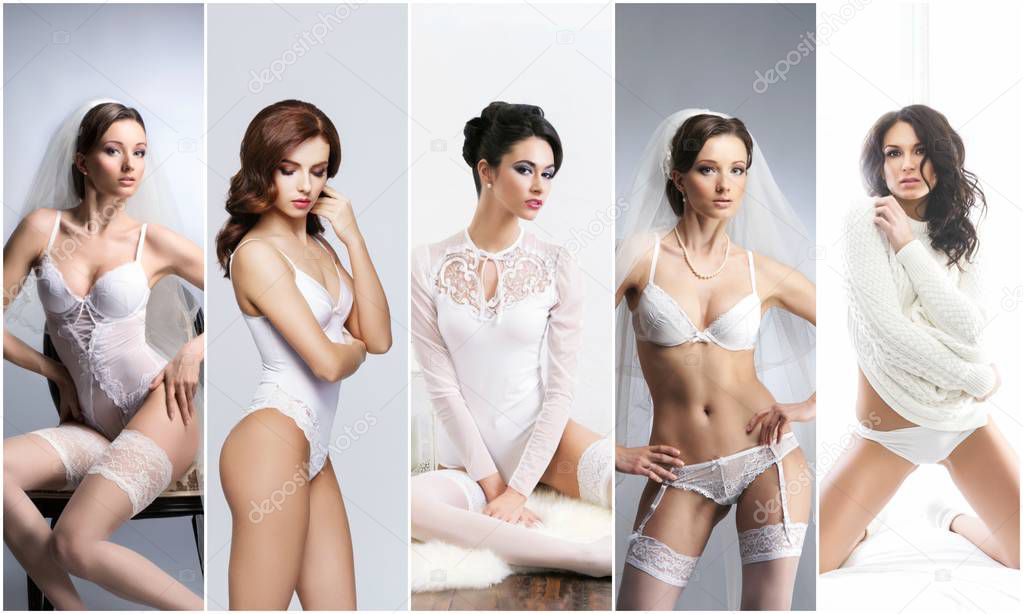 Bridal underwear collection. Young and seductive women in sexy underwear.