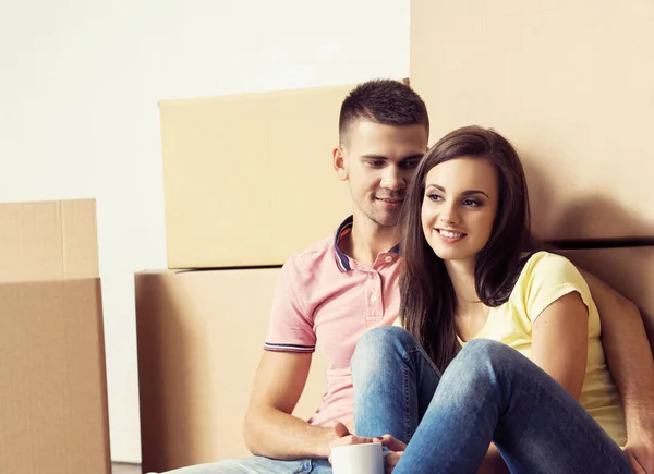 Man Woman Moving New House Loving Couple New Home People — Stock Photo, Image