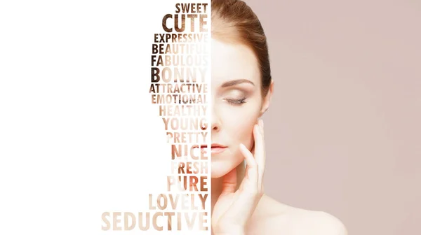 Portret Van Jonge Gezonde Vrouw Gezondheidszorg Cosmetica Concept Collage Met — Stockfoto