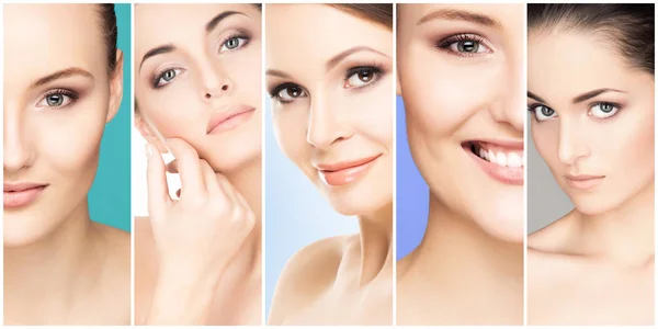 Collage Female Portraits Healthy Faces Young Women Spa Face Lifting — Stock Photo, Image