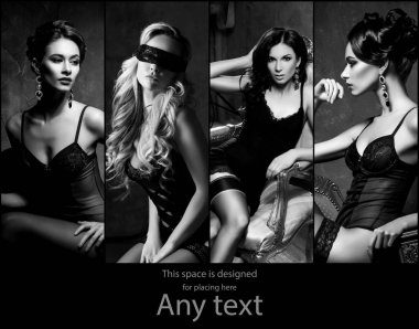 Seksi iç çamaşırı bir harika ve güzel kadınların farklı resim kolaj. Moda ve moda kavramı.