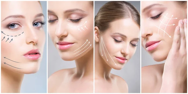 Human Face Collage Young Healthy Woman Plastic Surgery Medicine Spa — Stock Photo, Image