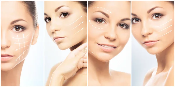 Collage Female Portraits Healthy Faces Young Women Spa Face Lifting — Stock Photo, Image