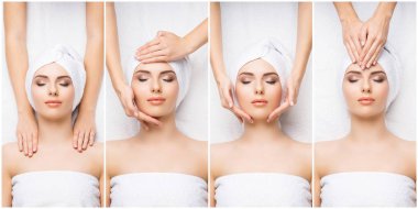 Genç ve güzel kızlarla Spa'da rahatlatıcı ayarlayın. Kadın masaj salonu içinde. Geleneksel oryantal terapi ve tedavi masaj. Sağlık, bakım ve tıp kavramı.