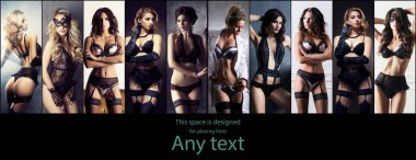 Genç kadınları seksi iç çamaşırı koleksiyonu. Güzel kız iç çamaşırı poz. Güzellik, moda ve moda kavramı.