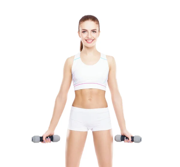 Young Fit Sporty Woman Isolated White Background Health Sport Concept — Stock Photo, Image