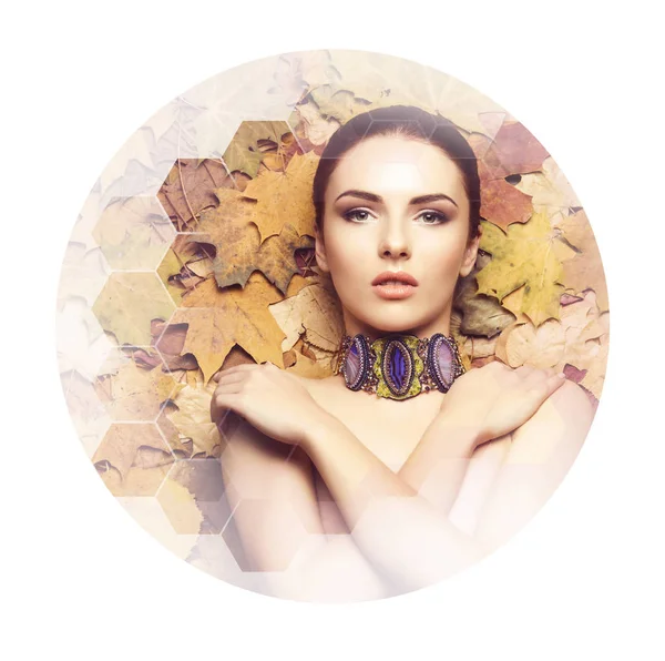 Portrait Young Natural Healthy Girl Autumn Leaves Background Healthcare Spa — Stock Photo, Image