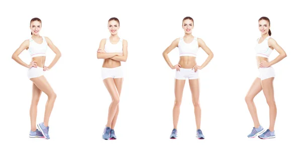 Healthy Sporty Beautiful Girl Isolated White Woman Fitness Workout Collection — Stock Photo, Image