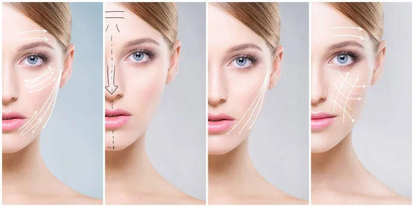 Collage Von Frauenporträts Gesunde Gesichter Junger Frauen Wellness Facelifting Collage — Stockfoto