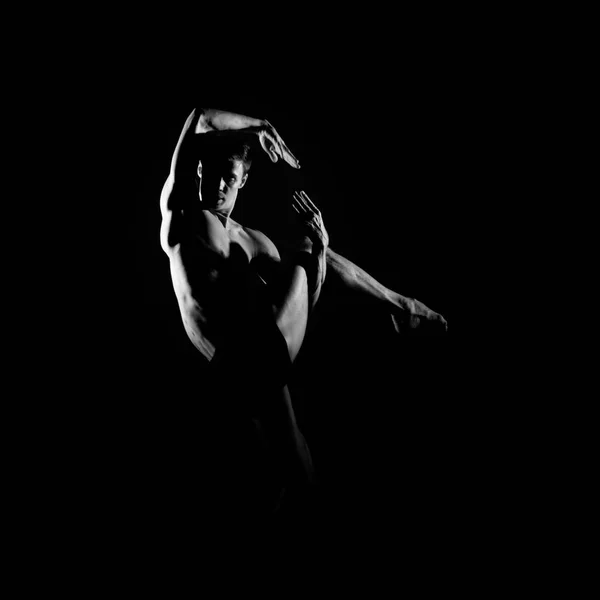 Silhouette Noire Blanche Trace Danseur Ballet Masculin — Photo