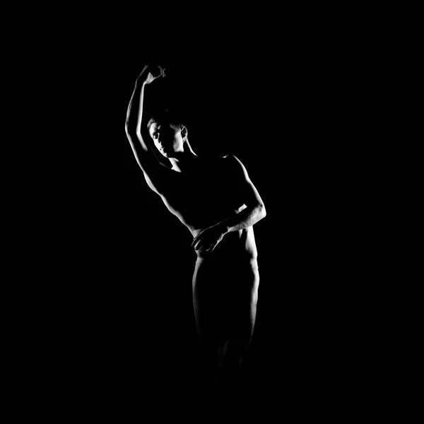 男性バレエ ダンサーの黒と白のシルエット トレース — ストック写真