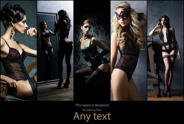 Collage Verschiedener Bilder Einer Hinreißenden Und Schönen Frau Sexy Unterwäsche — Stockfoto