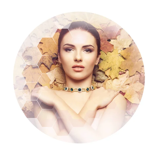 Portrait Young Natural Healthy Girl Autumn Leaves Background Healthcare Spa — Stock Photo, Image