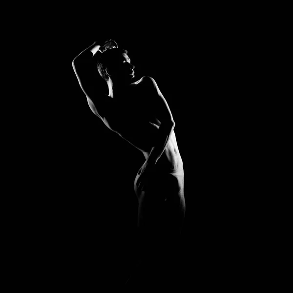 Schwarz Weiße Silhouette Eines Männlichen Balletttänzers — Stockfoto