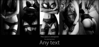 Seksi iç çamaşırı bir harika ve güzel kadınların farklı resim kolaj. Moda ve moda kavramı.
