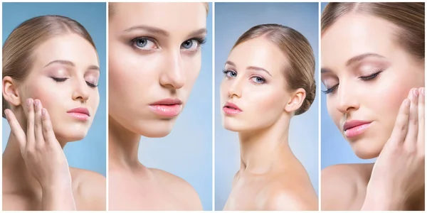 Faccia Umana Collage Giovane Sana Donna Chirurgia Plastica Medicina Spa — Foto Stock