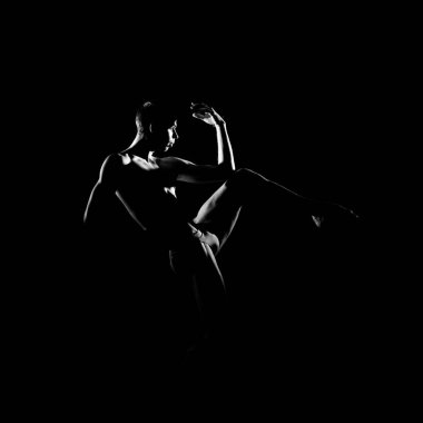 Siyah ve beyaz siluet erkek balet iz.