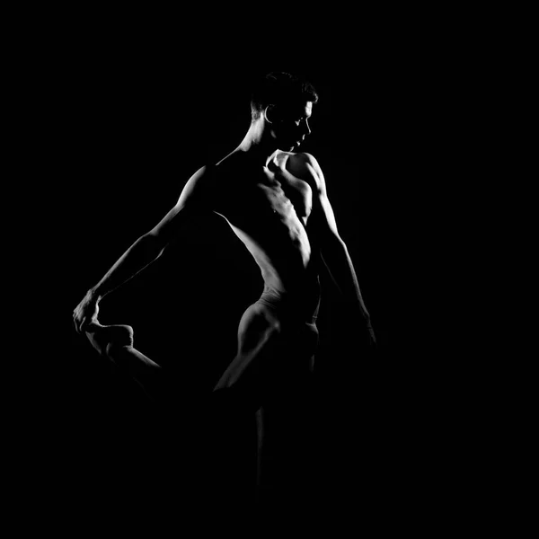 黑白剪影男性芭蕾舞蹈家的踪影 — 图库照片