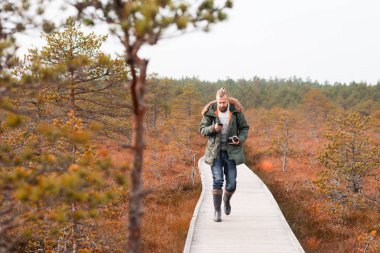 Ormanda hiking. Kamp, macera, kavram seyahat.