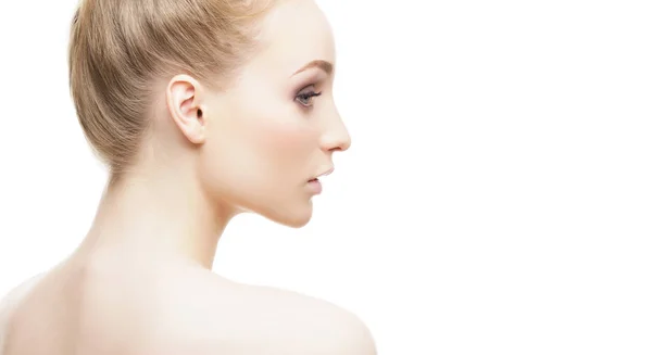 Retrato Una Joven Hermosa Rubia Maquillaje Cosméticos Lifting Facial Concepto — Foto de Stock