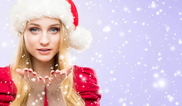 Beautiful Blond Girl Christmas Hat Holiday Concept — Stock Photo, Image