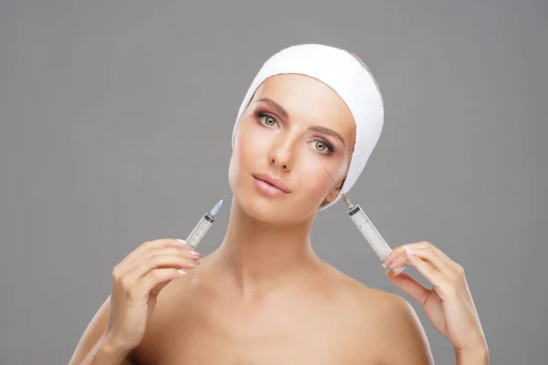 Injection Beauté Dans Visage Une Jeune Femme Chirurgie Plastique Lifting — Photo